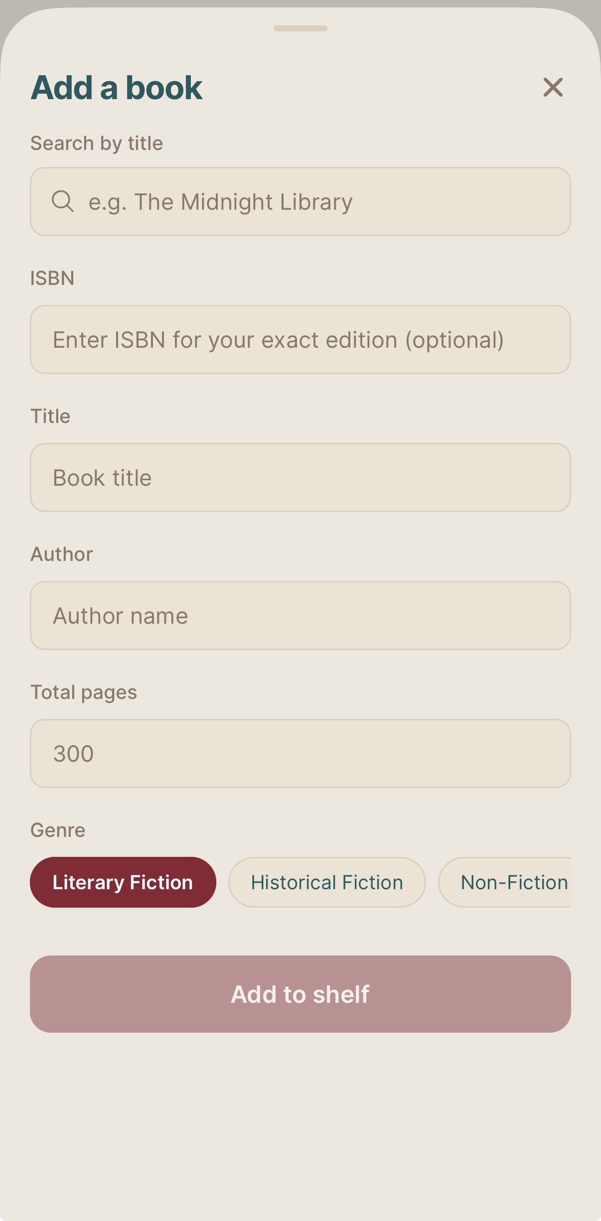 EverPage Add a book screen