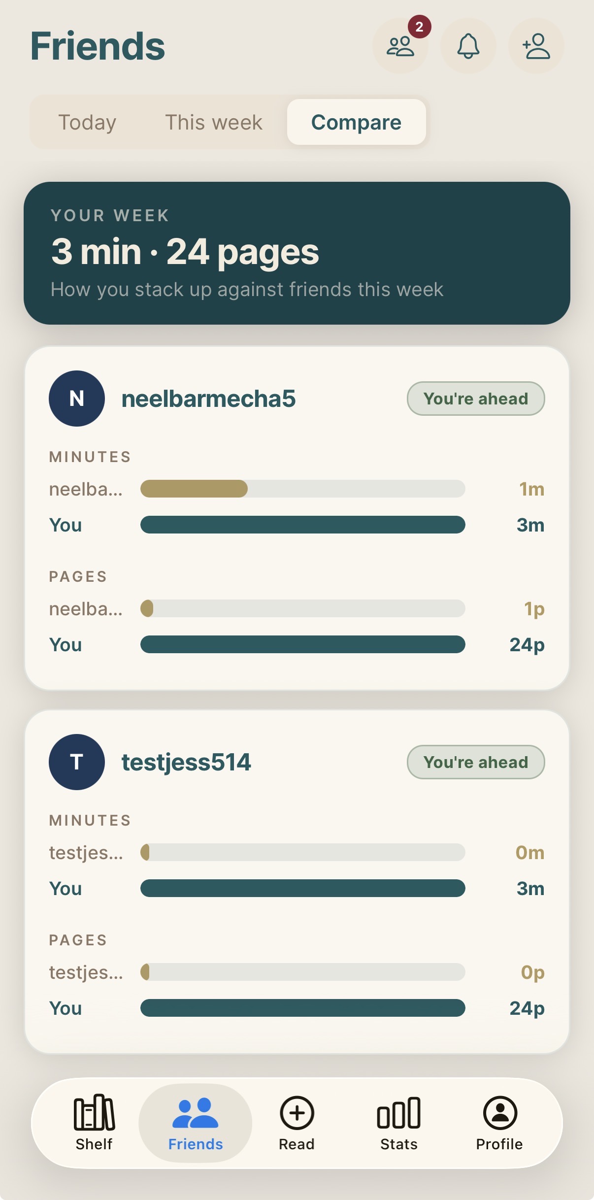 EverPage Friends compare screen